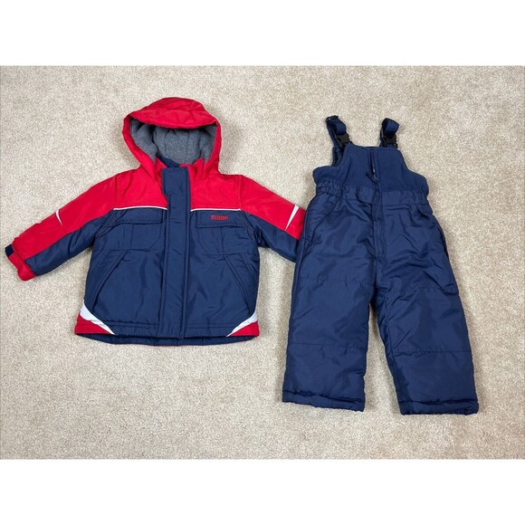 OSHKOSH boy's Navy Blue & Red Snowsuit Bibs & zip up jacket w/hood Size‎ 18m - Picture 1 of 13